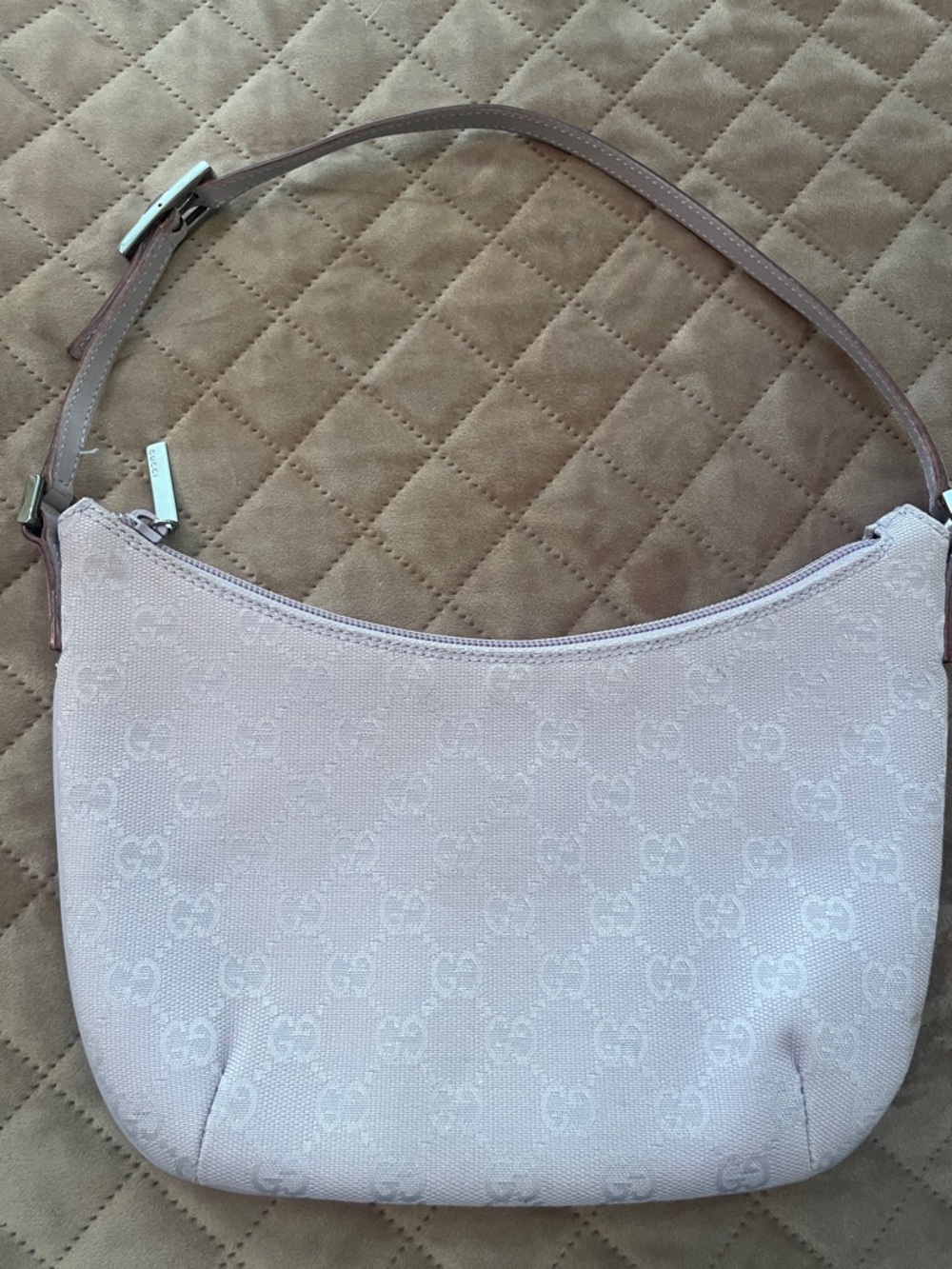 Gucci Pale lavender Monogram Canvas Shoulder Bag with Leather Strap
